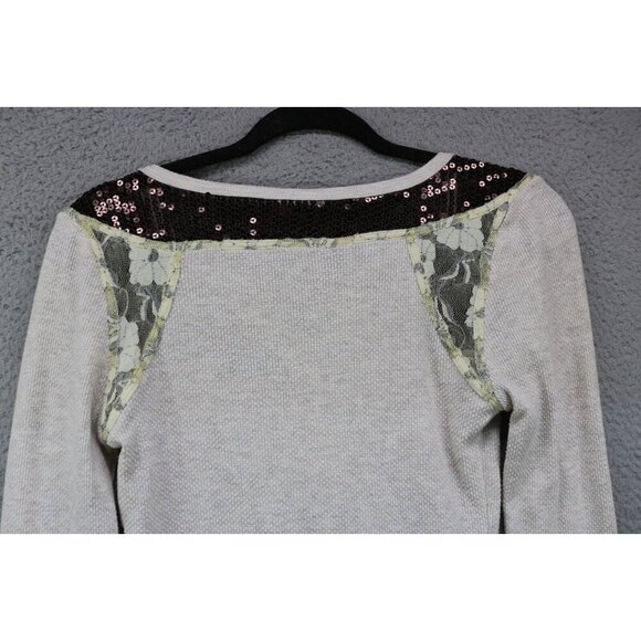 Free People Oatmeal Waffle Knit Long Sleeve Tunic-Sequins-Mix Match Buttons-Med. - Picture 9 of 10